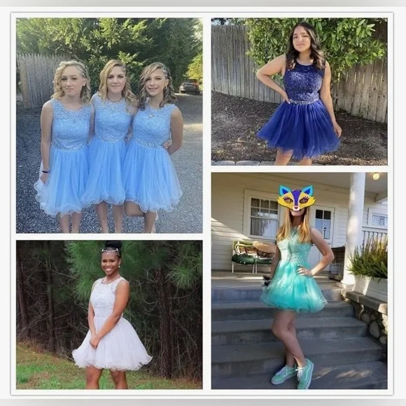 New Appliques Prom Dresses Short Tulle Homecoming Party Cocktail Gowns - Picture 5 of 14